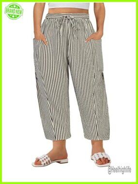 Plus Size Palazzo Harem Pants Drawstring Pockets Women Summer